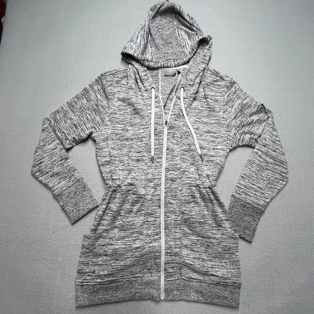 Athleta Women's Gray Marled Full Zip Hoodie‎ Jacket Drawstring Waist Size M